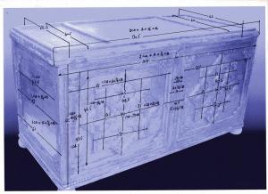 Coffre de cèdre bois Abdalwadides flanqué de l\'emblème de la dynastie mérinide réalisées par des artistes d\'origine andalouse des écoles prestigieuses de la capitale des Zianides le Madrasah du grand palais appelé Tachfiniya joyau de l\'architecture islam