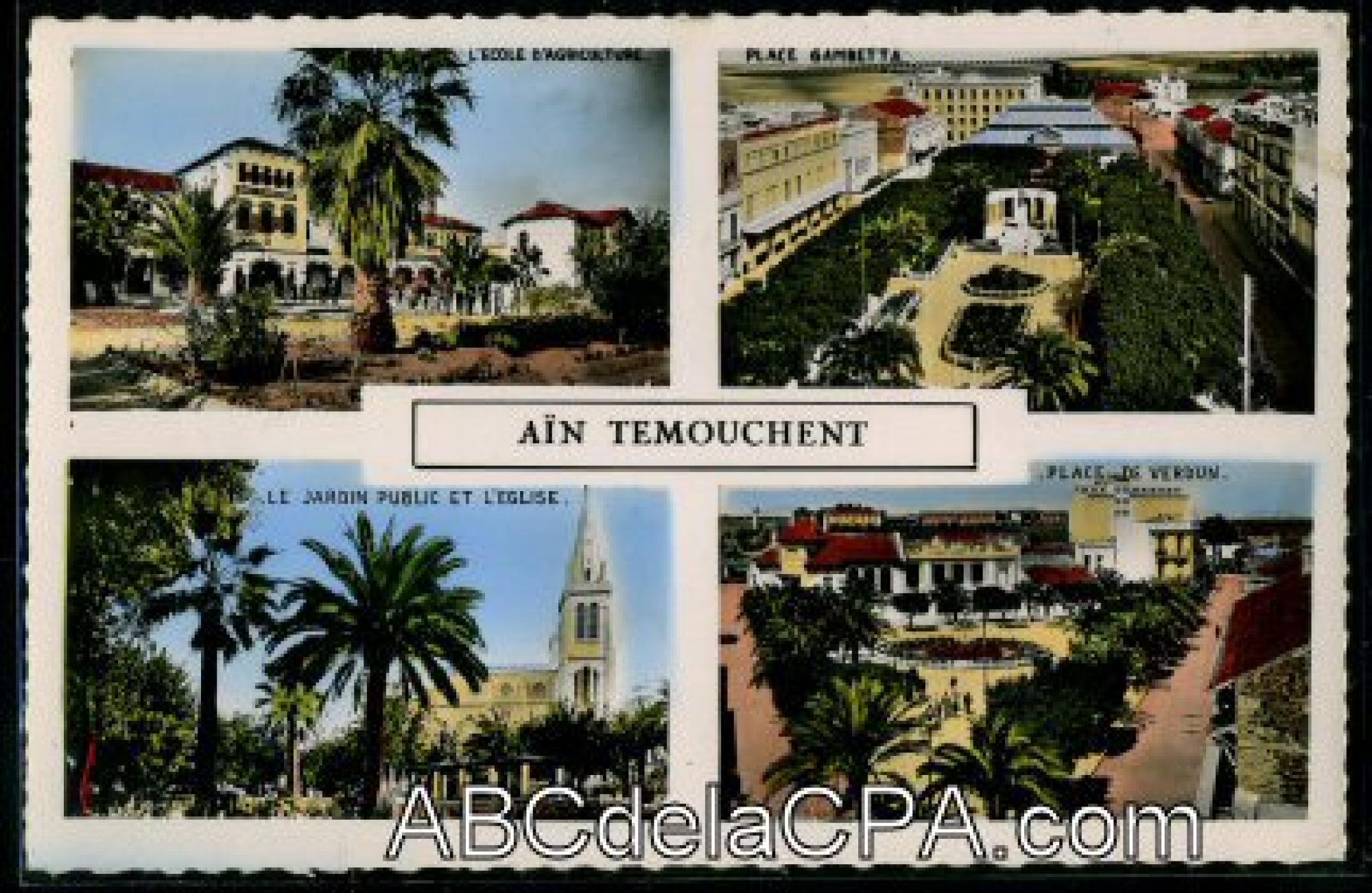 Aïn   Témouchent  - L'Ecole d'agriculture - Place Gambetta - Le jardin public et l'Eglise - Place de Verdun