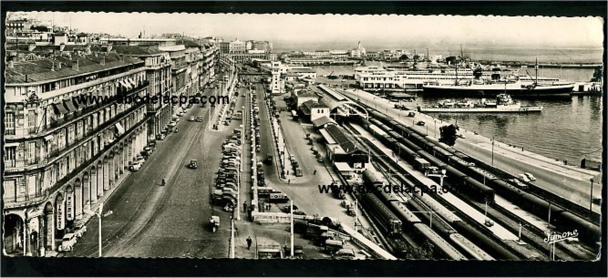 Alger -      Bâtiments  - Boulevard Carnot - Rampe Magenta - Gares C.F.A. et maritime - Carte grand format, 21,5cm x 9cm