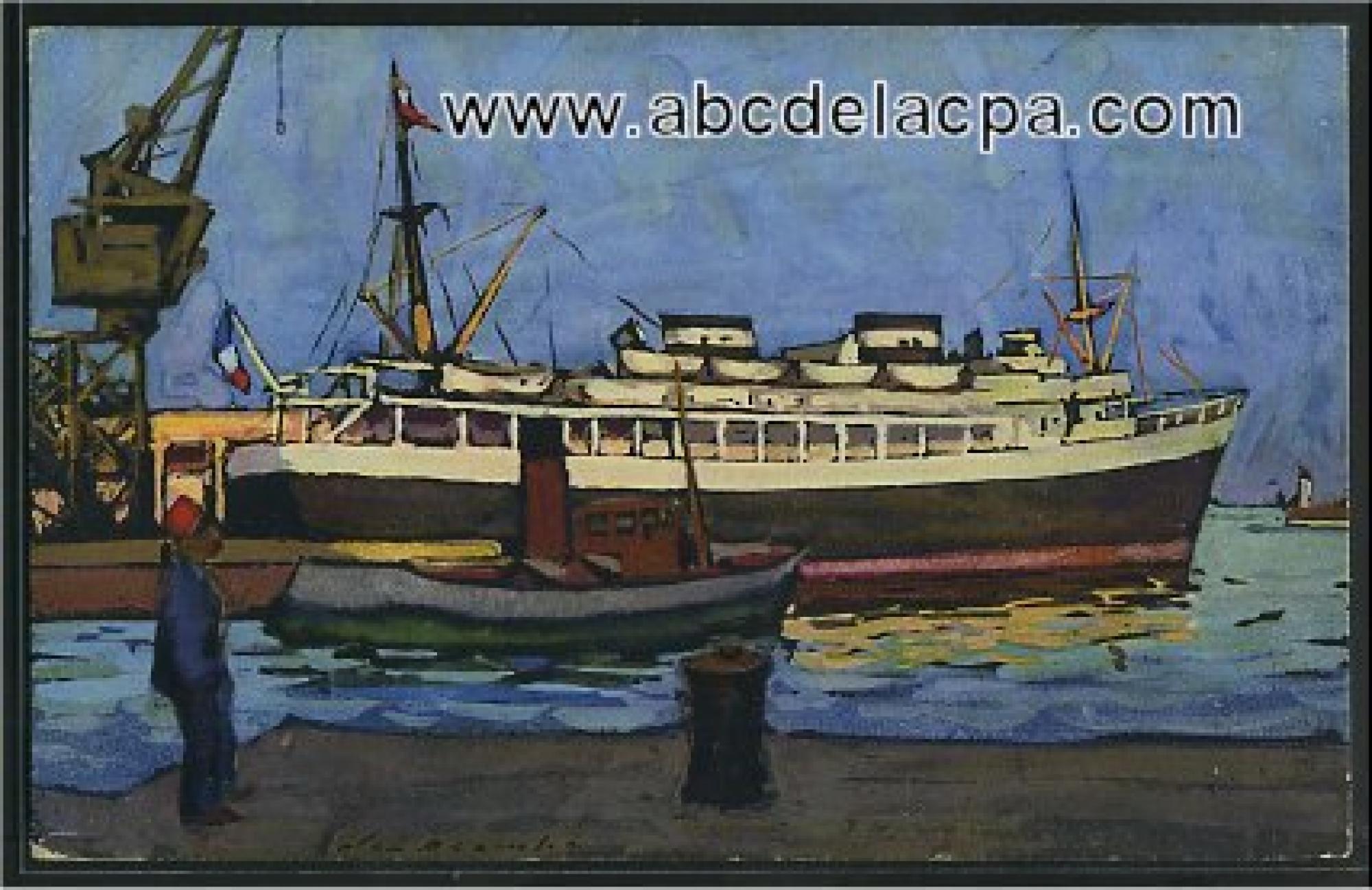 Alger - Le      Port  - Compagnie de Navigation mixte, gouache de Jacques Lacombe