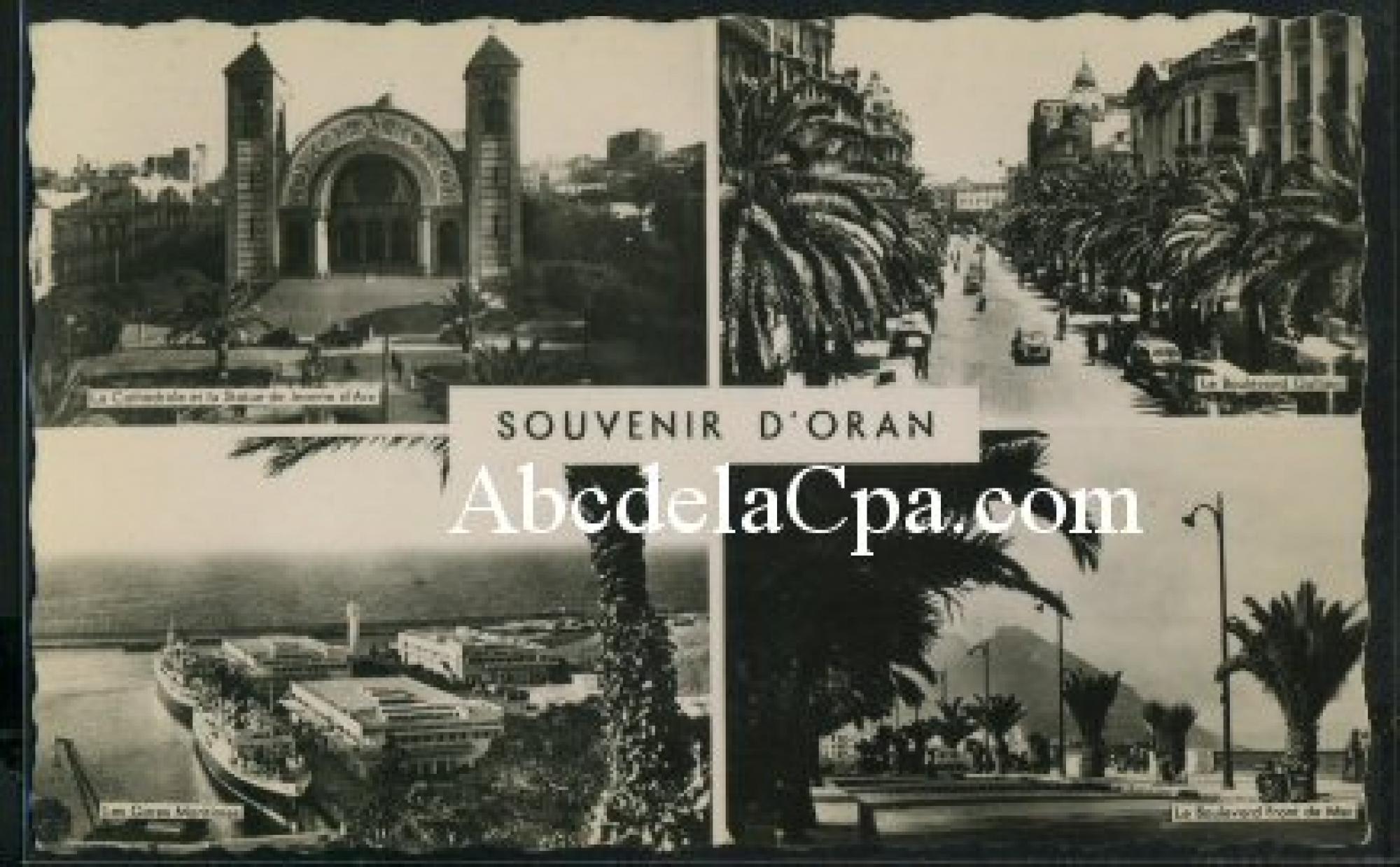 Oran - Divers  - souvenir d'oran - la cathédrale et la statue de jeanne d'arc - le boulevard galliéni - les gares maritimes - le boulevard front de mer