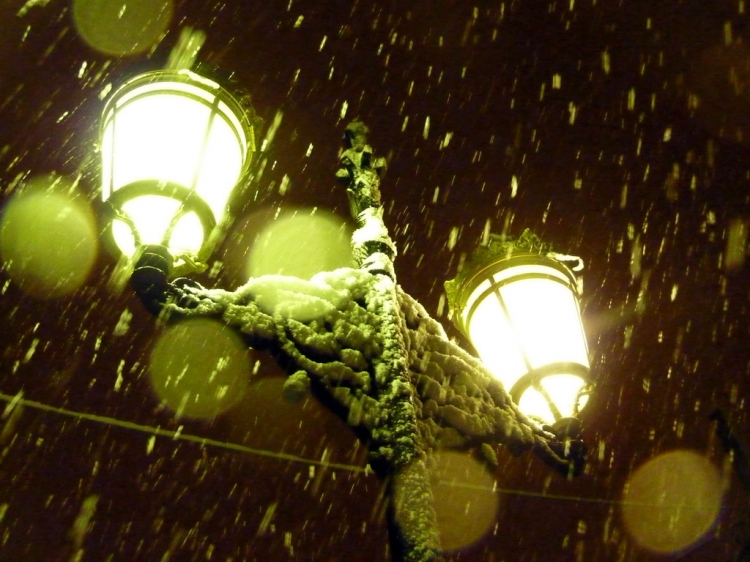 Neige sur lampadaire Villes