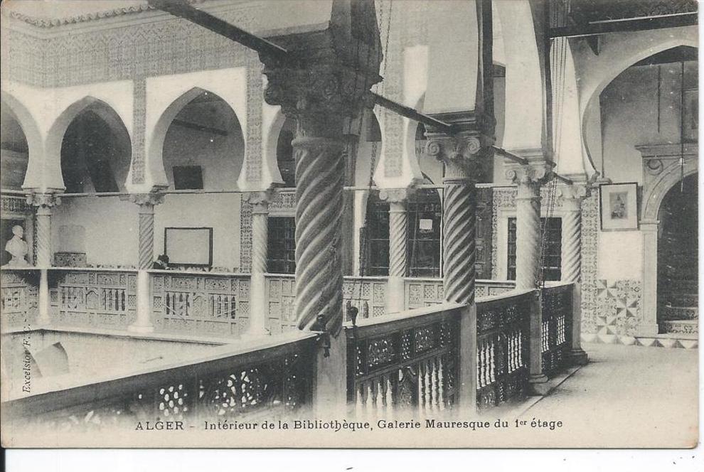 ALGERIE - ALGER - Intérieur de la Bibliothèque, Galerie Mauresque du 1er étage