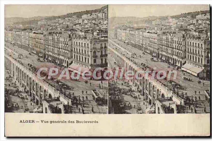 CPA ALGER vue générale des boulevards stéréoscopie