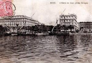 CPA ALGERIE BONE L'ENTREE DU COURS JEROME BARLAGNA ND PHOT ANIMEE BATEAUX 1905