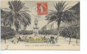 CPA   ALGERIE  BONE la Statue Thiers et le cours Bertagna    ( scans recto verso )