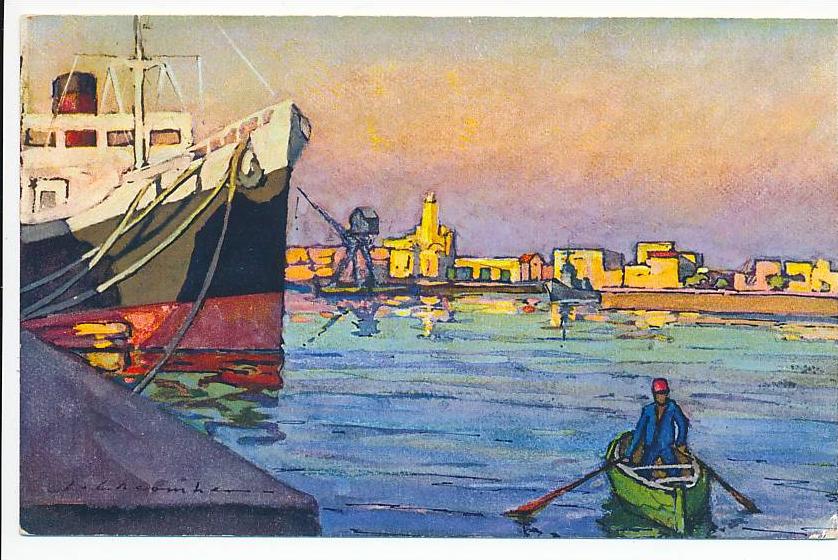CPSM  9 x 14 Algérie Port d´ALGER Quai de la Cie T.V. et l´Amirauté - Gouache de Jacques Lacombe (S.A.F.)