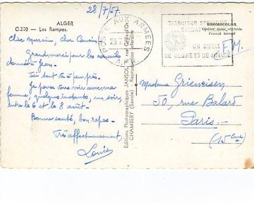 ALGERIE Alger  Carte photo / Ed  JANSOL   / les rampes / AFN &  FLAMMES /   2 SCANS