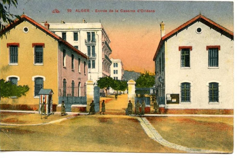 ALGER - entrée de la caserne d'Orléans - scan recto verso - timbres