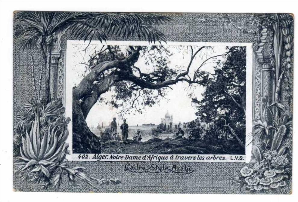 alger (cadre style arabe) notre dame d afrique a travers les arbres