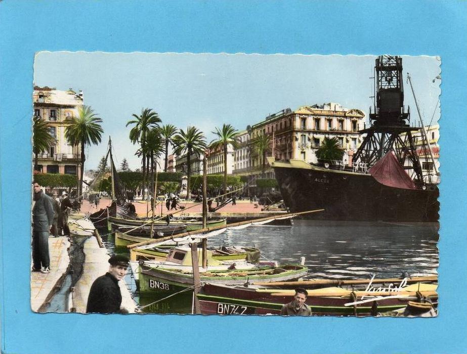 ALGERIE-BONE- coin du port - pécheurs-beau plan animé et cours bertagna-a voyagé en 1959-édition Jansol