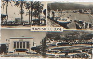 Algérie, Bone, Annaba, Souvenir de Bone, Stade, Port, Carte multivues, A circulé en 1955 dans une enveloppe, Bon état