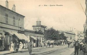 ALGERIA - BONE - QUARTIER MOZABITE - BUSY STREET VIEW, PEOPLE, HORSES, SHOPS - VINTAGE ORIGINAL POSTCARD