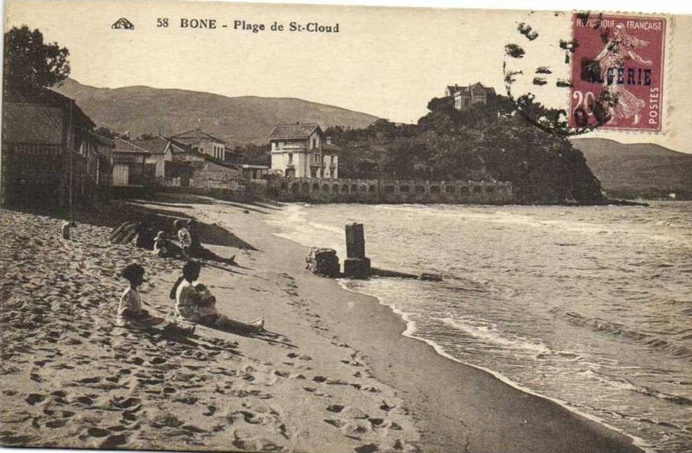 BONE  Plage de St Cloud + Timbre Algerie  Recto Verso