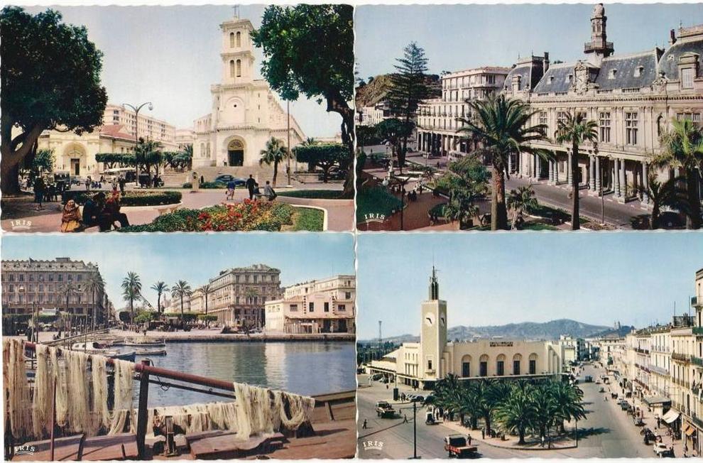 Lot 4 cartes gare cathédrale mairie Cours Bertagna port Bone Algérie française