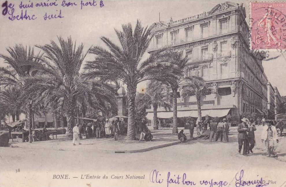 AFRIQUE,FRANCE COLONIES,MAGHREB,BONE,ANN ABA EN 1905,HOTEL,PALAIS CALVIN,carte animée