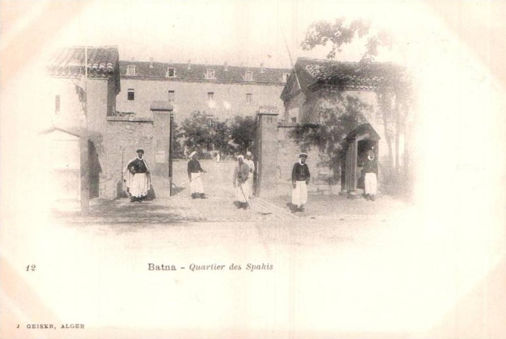 ALGERIE BATNA QUARTIER DES SPAHIS ANIMEE CARTE PRECURSEUR CIRCULEE 190?