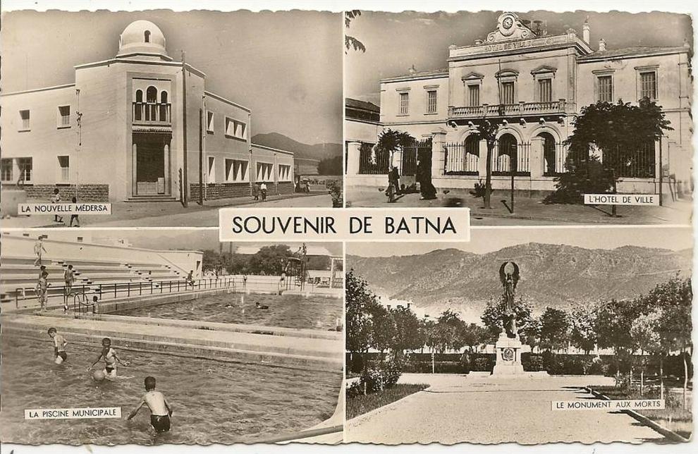 40 - BATNA - LA NOUVELLE MEDERSA - L'HOTEL DE VILLE - LE MONUMENT AUX MORTS - LA PISCINE MUNICIPALE (  Animées ) ALGERIE