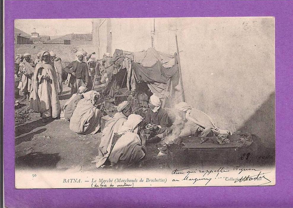 ALGERIE -  BATNA - le Marché - Marchands de Brochettes  - oblitére en 1904