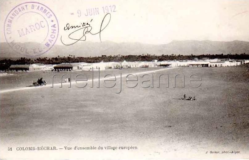 cpa Colomb Bechar - Algérie - vue d'ensemble du village europeen - cachet Maroc commandant d' armes - 1912