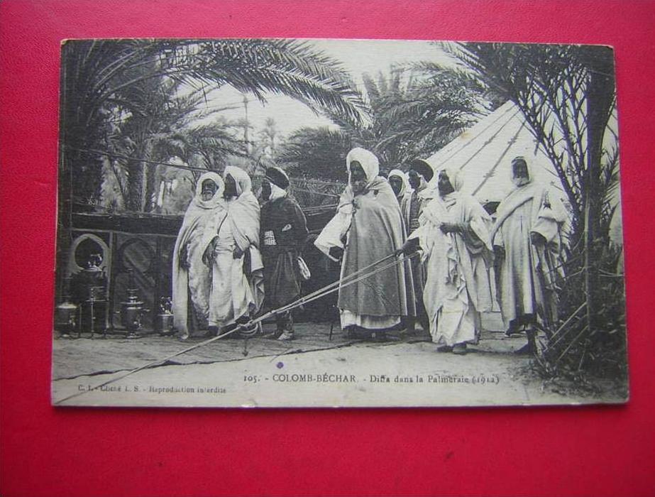 CPA-AFRIQUE-ALGERIE-COLOM   B-BECHAR-DIFFA DANS LA PALMERAIE (1912 )-VOYAGEE -PHOTO RECTO / VERSO