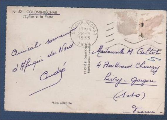 ALGERIE - CP COLOMB BECHAR - L'EGLISE ET LA POSTE - CLICHE R. DELAYANCE N°52 - 1953