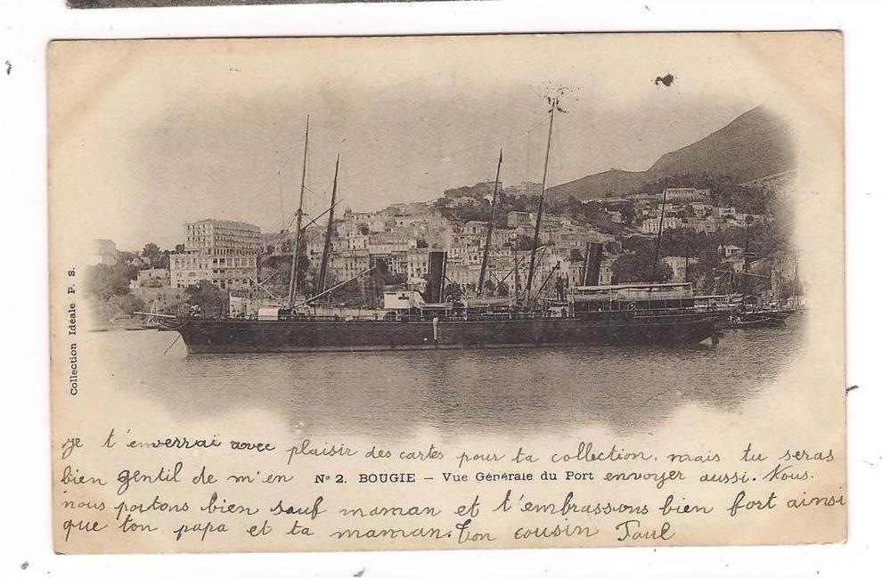 CPA ALGERIE - BOUGIE - Vue Générale du Port - Superbe Plan d'un Navire dans le Port + Vue générale OBLITERATION PAQUEBOT