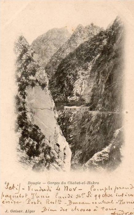 Afrique-Algérie-(Bejaia) Bougie-Gorges du Chabet el Hakra-Dos simple(1905)Ed J.Geiser n°4 (philatélie timbre stamp)