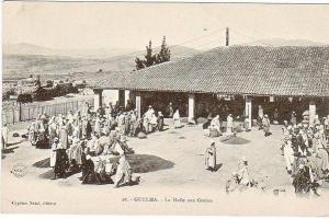 22-Guelma-Algerie Francaise-La Halle aux Grains-Animé-v.1908 x Parisr-Timbre 5c. France.