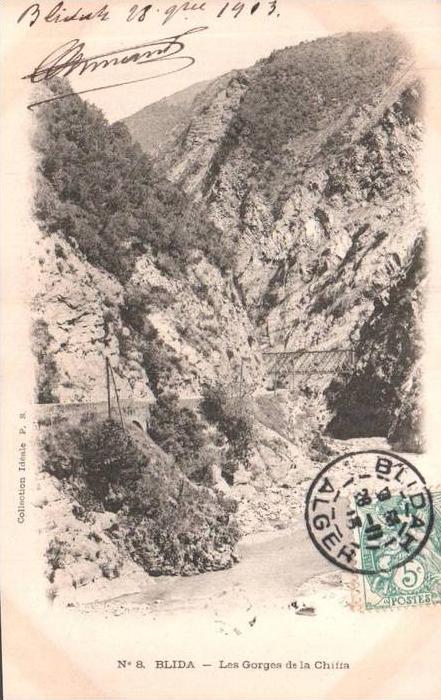 ALGERIE BLIDA LES GORGES DE LA CHIFFA CARTE PRECURSEUR CIRCULEE 1903