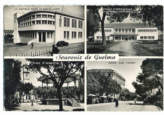 Algérie. Souvenir de Guelma. Ecole d'Agriculutre, Avenue Sadi Carnot, Place saint Augustin, Nouvelle poste