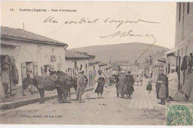 CPA ALGERIE GUELMA Rue D'Armouna Commerces Animation 1907