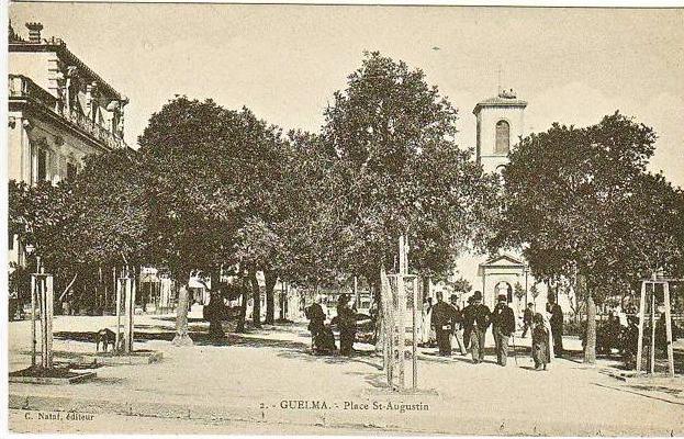 25-Guelma-Algerie Francaise-Place St.Augustin-Animé-v.1908 x Paris-Timbre 5c. France.
