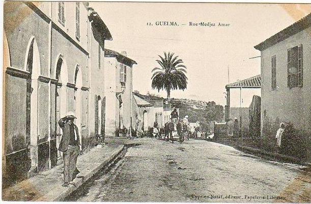 24-Guelma-Algerie Francaise-Rue Medjez Amar-Animé-v.1908 x Paris-Timbre 5c. France.