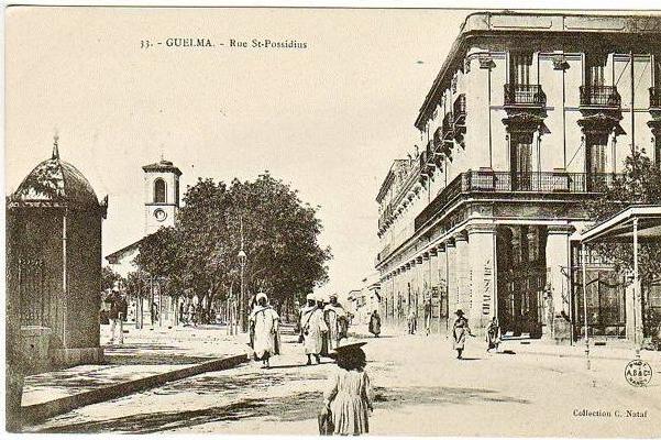20-Guelma-Algerie Francaise-Rue St.Possidius-Animé-v.1908 x Parisr-Timbre 5c. France.