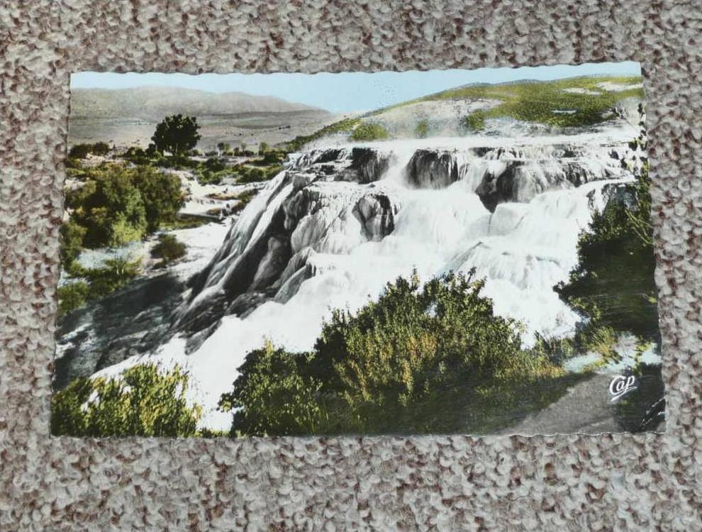 CPSM dentelée , Carte Postale, Algérie, Guelma Station Thermale et Climatique de Hammam, Cascade D´eau Chaude à 90°