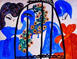 Femme et oiseau en cage de Baya Mahieddine. 1945
