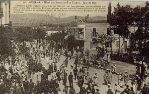 Guelma Hotel des Postes et Rue Carnot Jour de Fete voyagé Guelma Sept 1914
