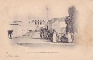 LAGHOUAT - LES BOUCHERIES ET LA MOSQUEE - original vintage postcard - LITHO