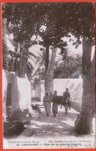 D183, Laghouat , rue de la Grande Séquia, 12, palmiers, 3 personnes avec un âne, animée,  circulée sous enveloppe