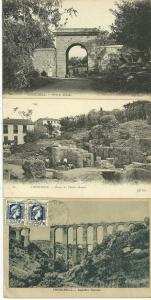 Algérie -  3 CPA - CHERCHELL - RUINES DU THEATRE ROMAIN (ouvriers) PORTE DE MILIANA - AQUEDUC ROMAIN