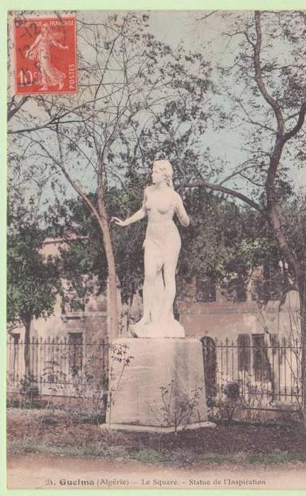 ALGERIE.GUELMA.LE SQUARE STATUE DE L INSPIRATION cp a moitié décollé état