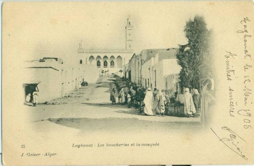 ALGERIE CARTE POSTALE PRECURSEUR LAGHOUAT - BOUCHERIES ET MOSQUEE