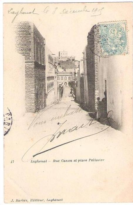 ALGÉRIE - LAGHOUAT - rue canon et place pelissier