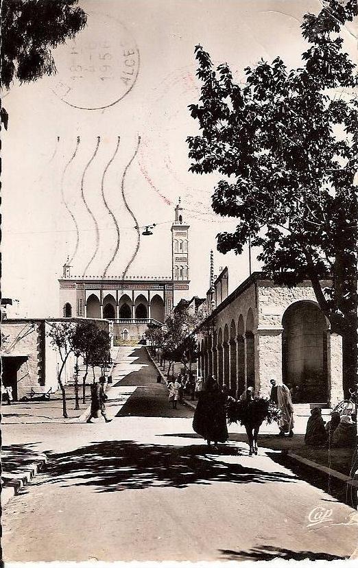 CP Laghouat La Mosquée des quatre Chemins de l' Hôtel Saharien Algérie Cachet Bataillon d' Infanterie 205 Vaguemestre