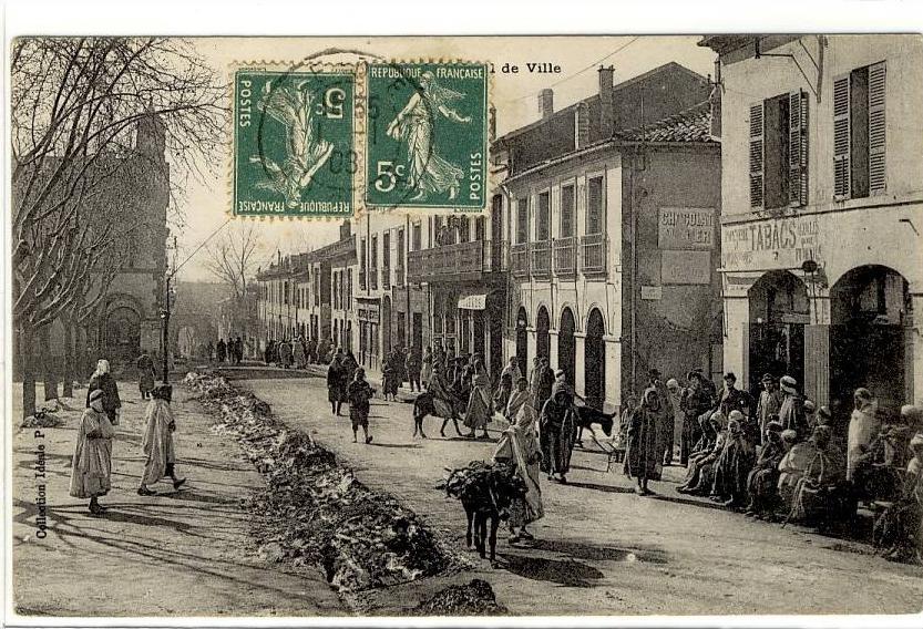 Carte Postale Ancienne Algérie - Médéa. Rue de l'Hôtel de Ville - Bureau de Tabac