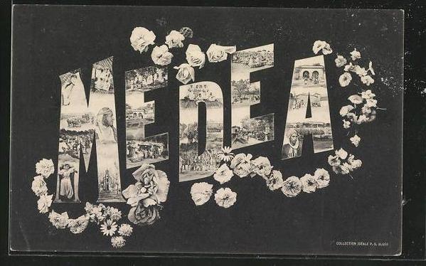 CPA Medea, verschiedene Ansichten im Schriftzug