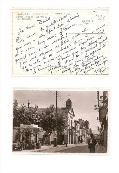 AK/PC/CARTE PHOTO/914/MEDEA/RUE GAMBETTA/POMPE A ESSENCE MOTO GAZ/CHAR ROMAIN/BIJAUGEURS/TTB