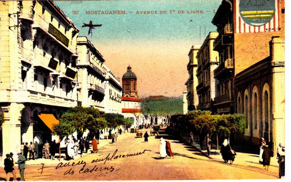 MOSTAGANEM AV. DU 1er DE LIGNE EMPLACEMENT DES CASERNES MARQUE ECRITE ET NON CIRCULEE 1927