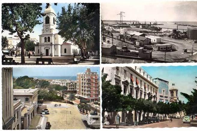 6 Cpsm Algérie, Mostaganem, port, église, mairie, banque de l'Algérie, vagues, ...